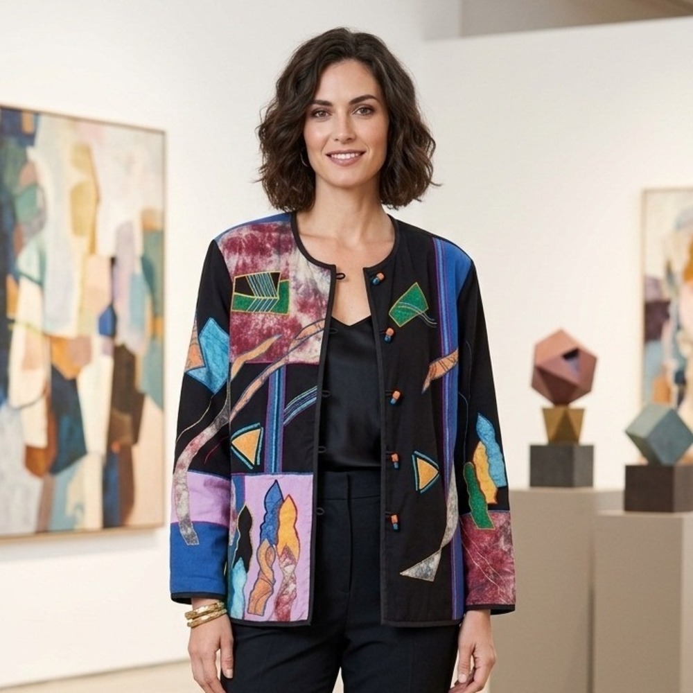 Vintage Ultimate Philadelphia Art Patchwork Embroidered Jacket Womens M